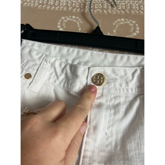 Tory Burch Women's Jeans Size 29 White Stretch Logo Straight Leg Low Rise Ankle - Picture 7 of 8